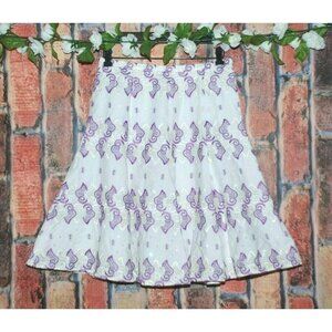 NWT WDNY  White & Purple Embroidered Skirt Size 4 Sequin A-Line Gypsy Playful